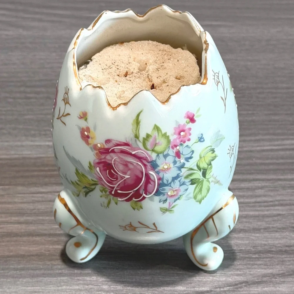 Vtg NAPCO National Potteries Footed Egg Planter Rose Floral Porcelain Vase Japan